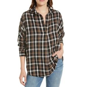 FRENCH CONNECTION Black Multi Plaid Flannel Popover Shirt Size S- New W/O Tags